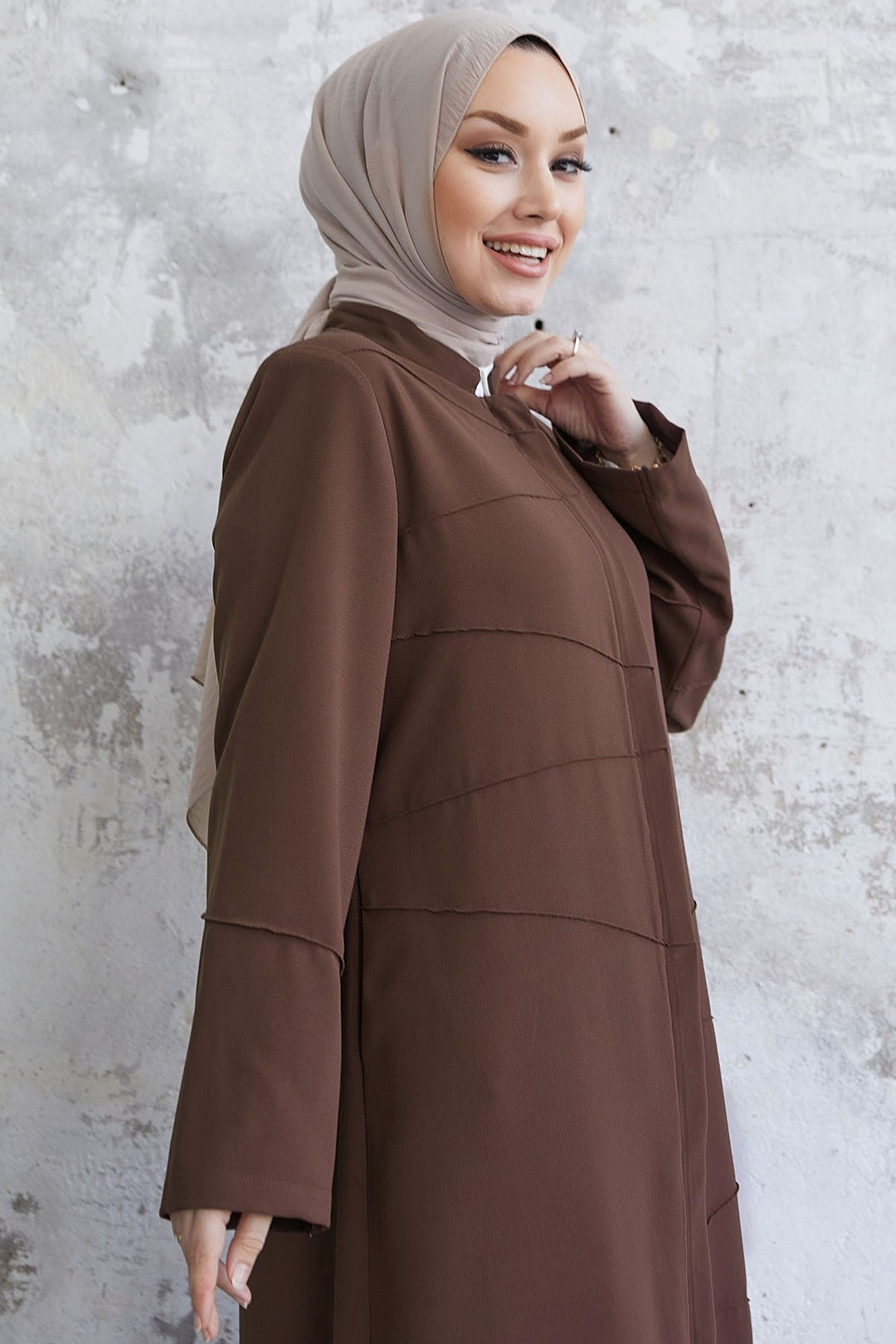 MDS Women Ivory Biye Pattern Abaya - Brown - Lebanon