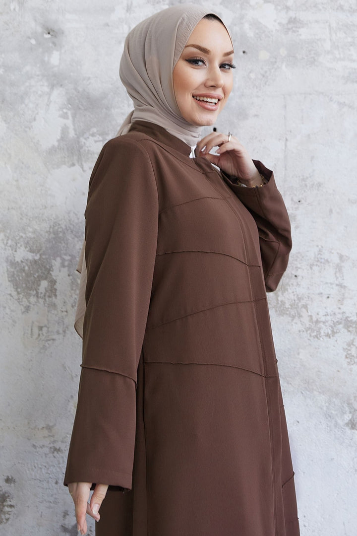 MDS Women Ivory Biye Pattern Abaya - Brown - Lebanon