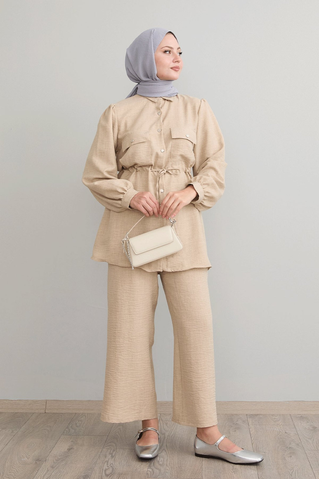 MDS Women Tunnel Arched Beige Linen Suit - Orsha
