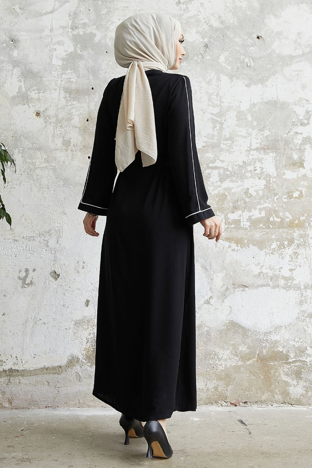 MDS Women Salvia Loose Sleeve Biye Patterned Abaya - Black - Chaïdári