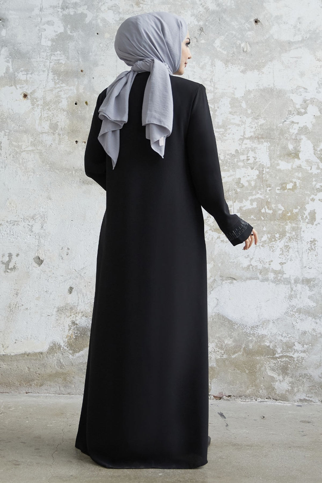 MDS Women Stone Robe Detailed Abaya - Black - Saint-Malo