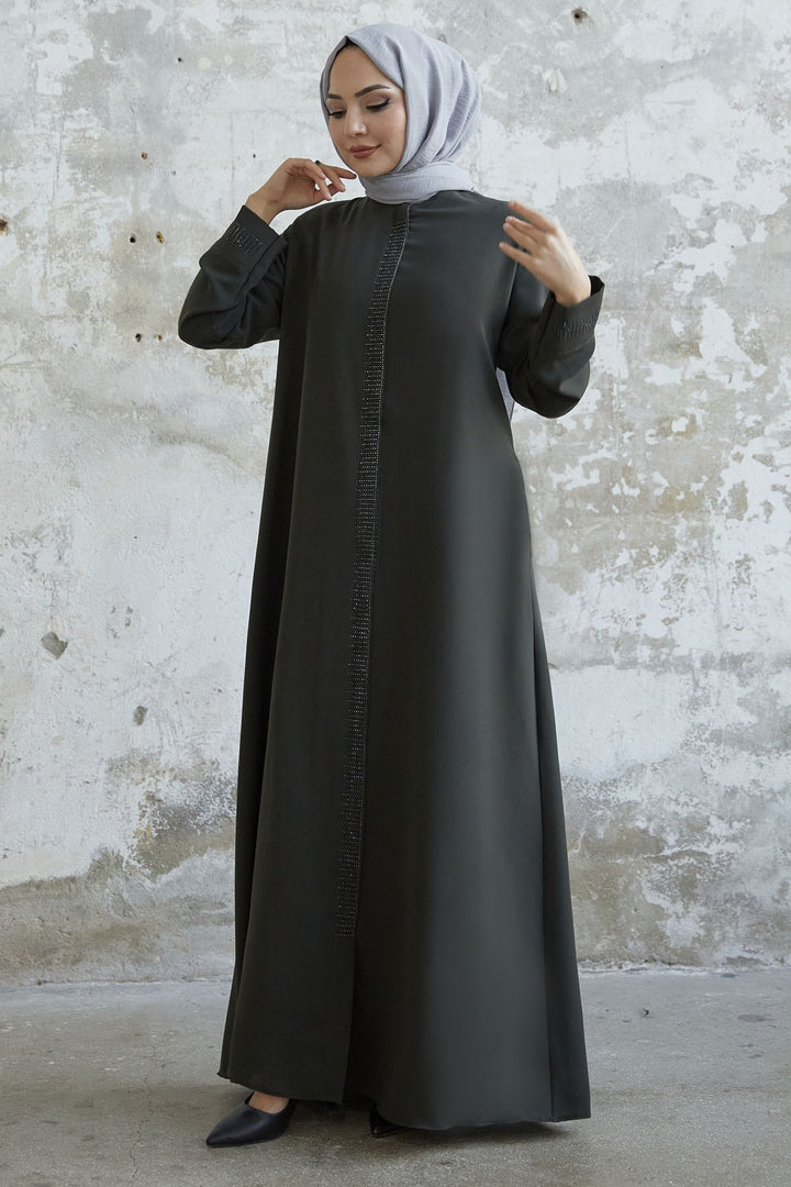 MDS Women Stone Robe Detailed Abaya - Khaki - Druzhkivka