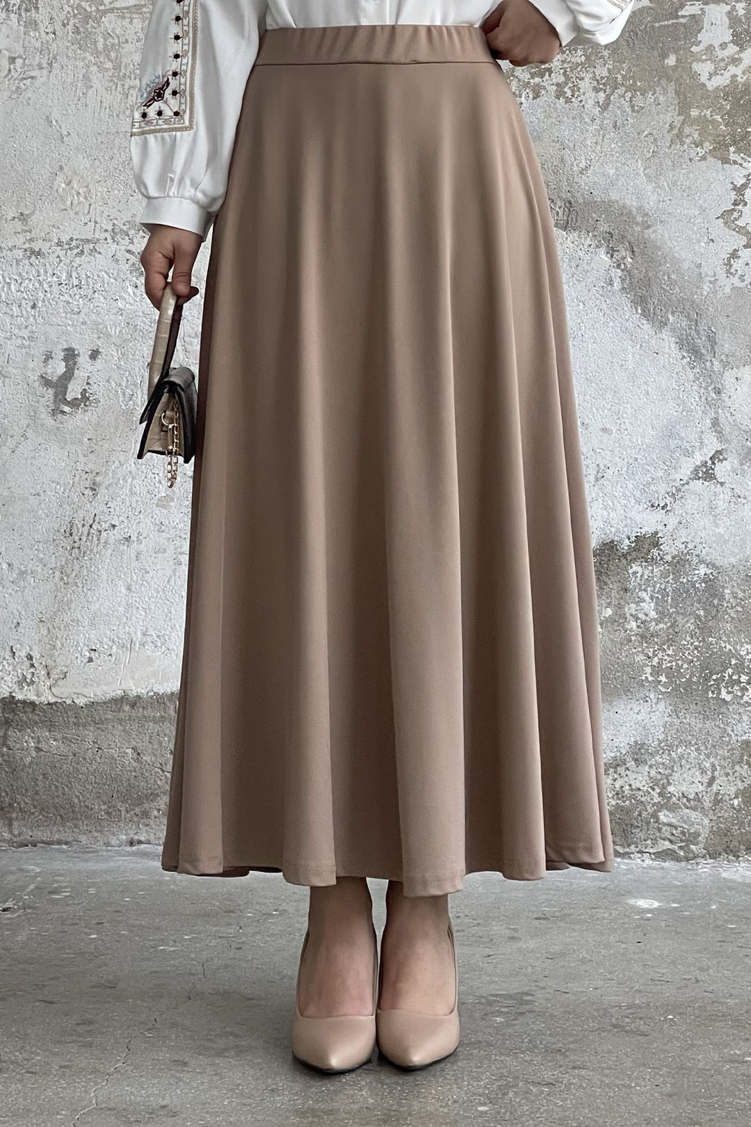 MDS Women Elastic Waist Scuba Skirt - Camel - Portland