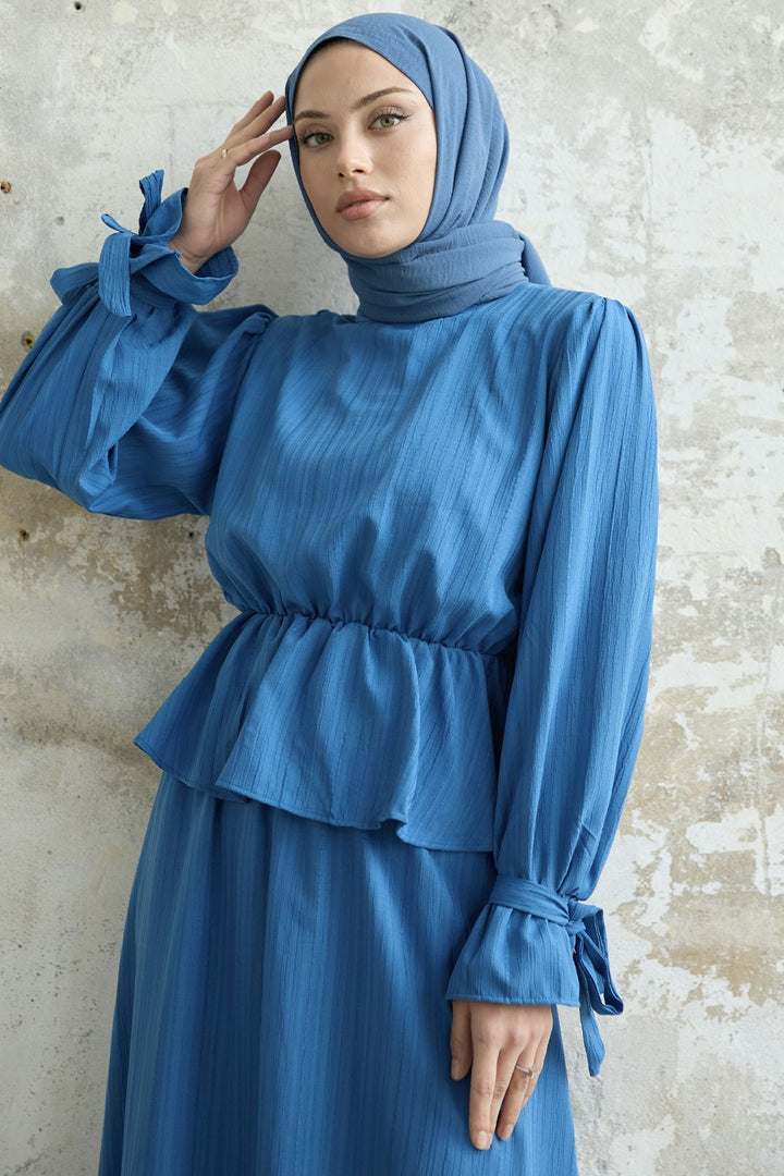 MDS Women Ruffle Detail Top and Skirt Set - Blue - Neumünster