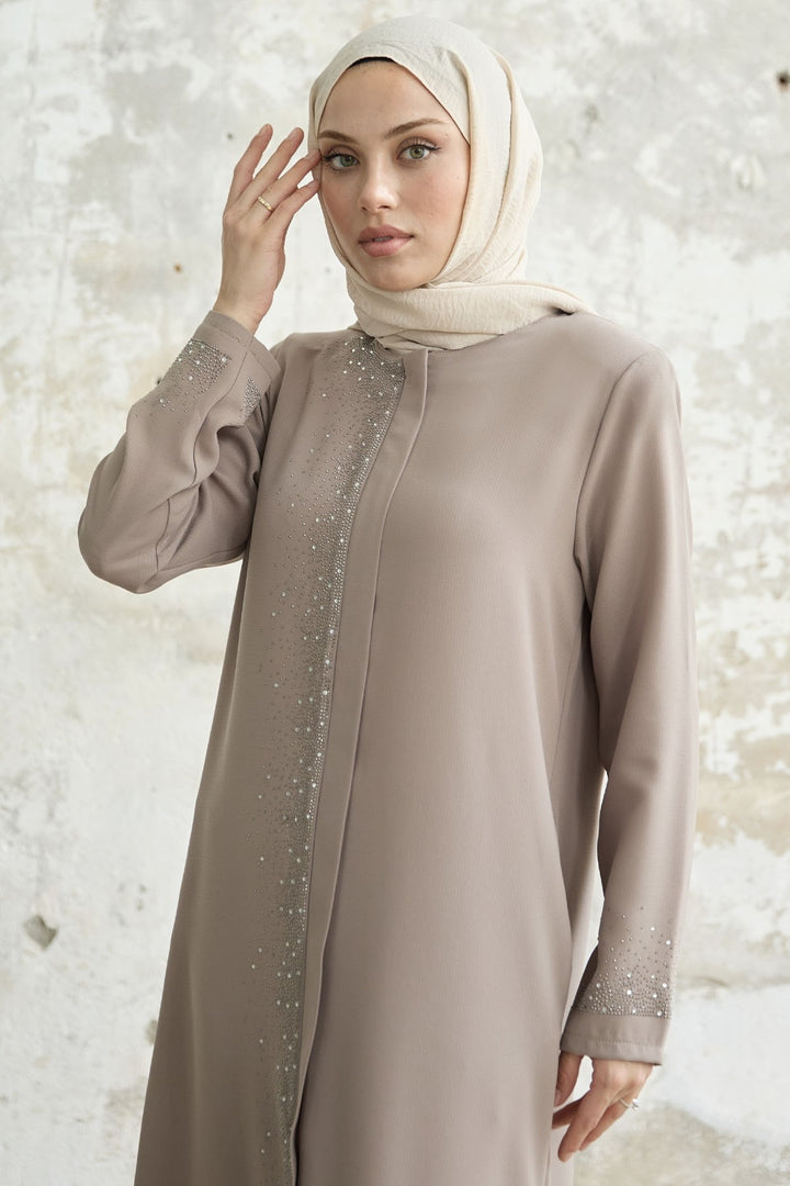 MDS Women Stone-embroidered Abaya - Beige - Olympia