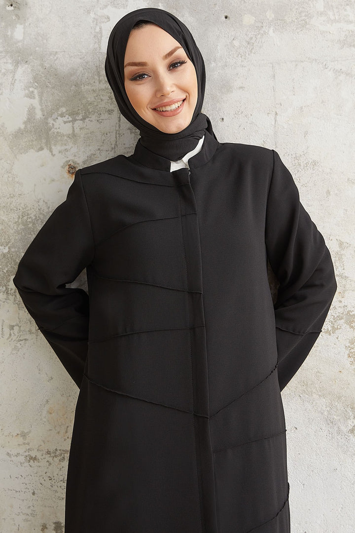 MDS Women Ivory Biye Pattern Abaya - Black - Rastatt