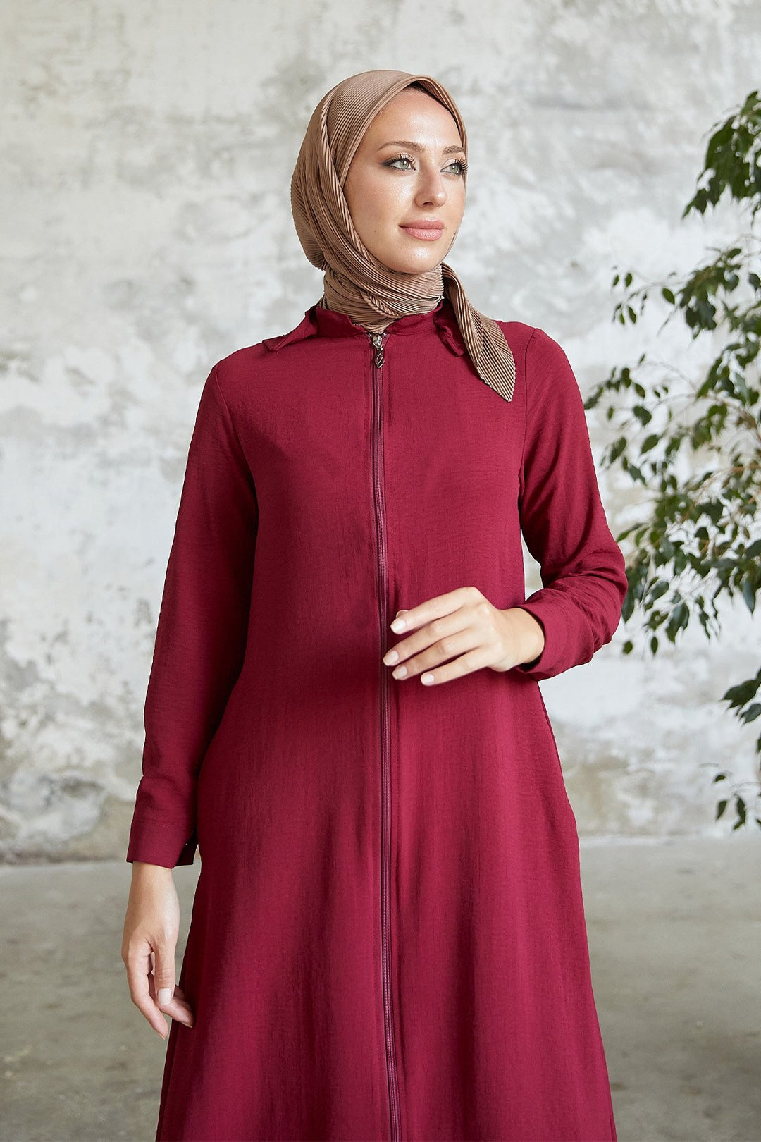 MDS Women Lure Hooded Abaya - Burgundy - Norwalk