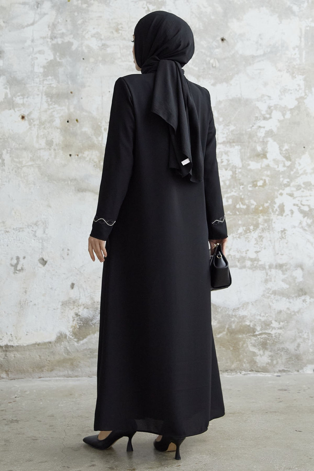 MDS Women Spiral Stone Detailed Honeycomb Abaya - Black - Grand Junction