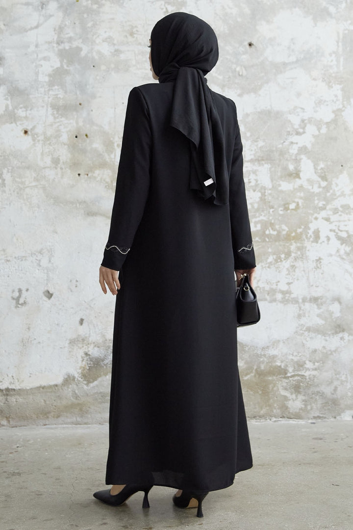 MDS Women Spiral Stone Detailed Honeycomb Abaya - Black - Grand Junction