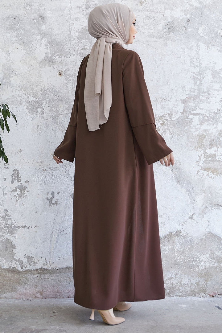 MDS Women Ivory Biye Pattern Abaya - Brown - Lebanon