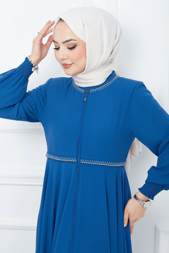 MDS Women Embroidered Mevlana Fabric Abaya - Indigo - Settimo Torinese