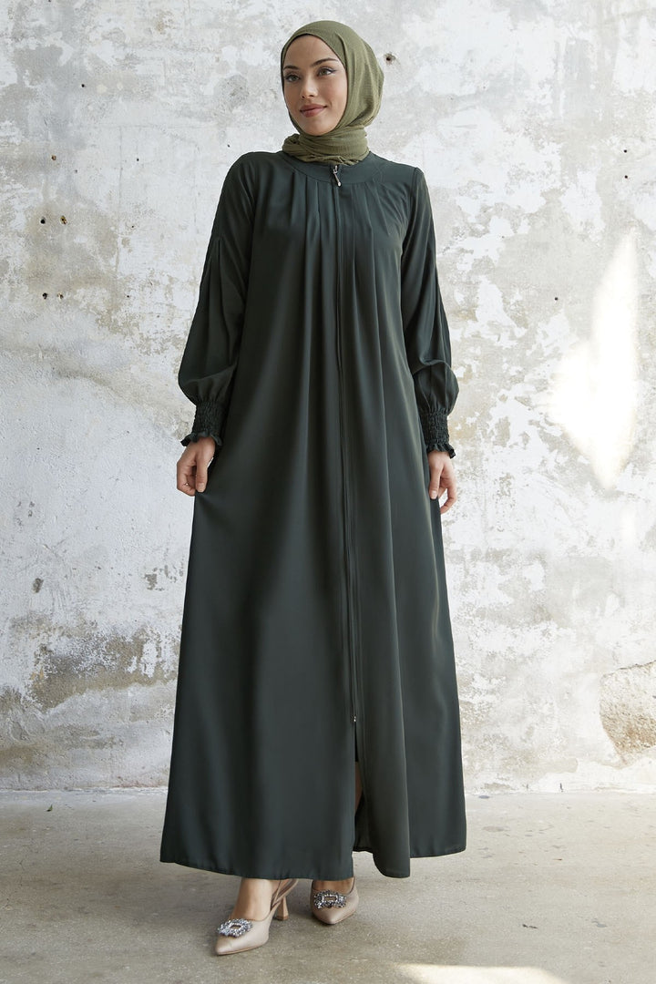MDS Women Pleated Detail Ruched Abaya - Khaki - Wrecsam