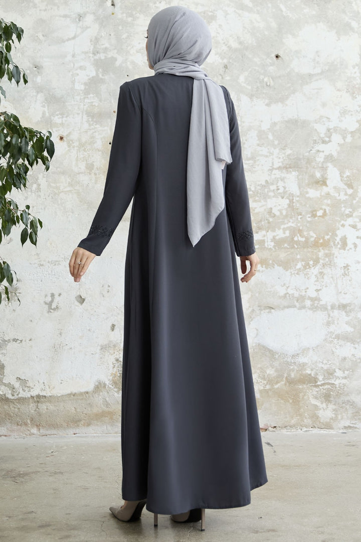 MDS Women Stone-embellished Abaya with Collar and Sleeves - Anthracite - Cedar City