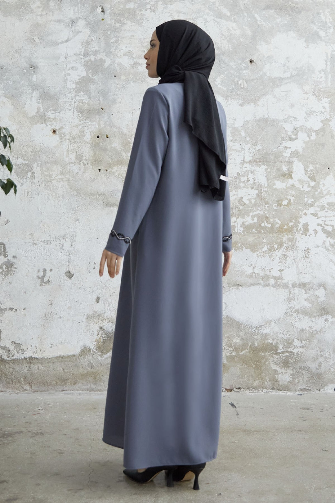 MDS Women Spiral Stone Detailed Honeycomb Abaya - Gray - Kendall