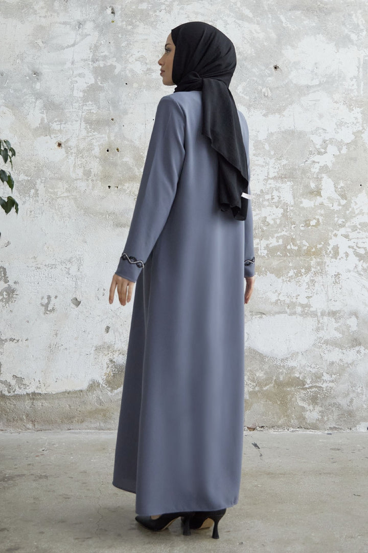 MDS Women Spiral Stone Detailed Honeycomb Abaya - Gray - Kendall