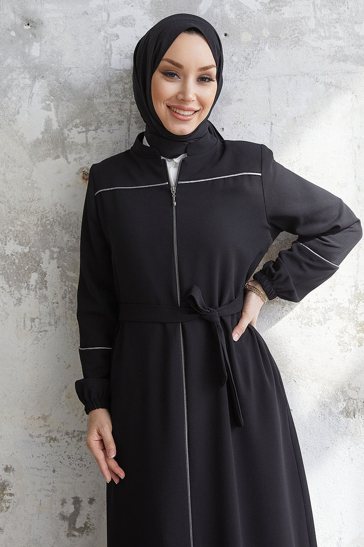 MDS Women Milena Belt Detail Belted Abaya - Black - Chalkída
