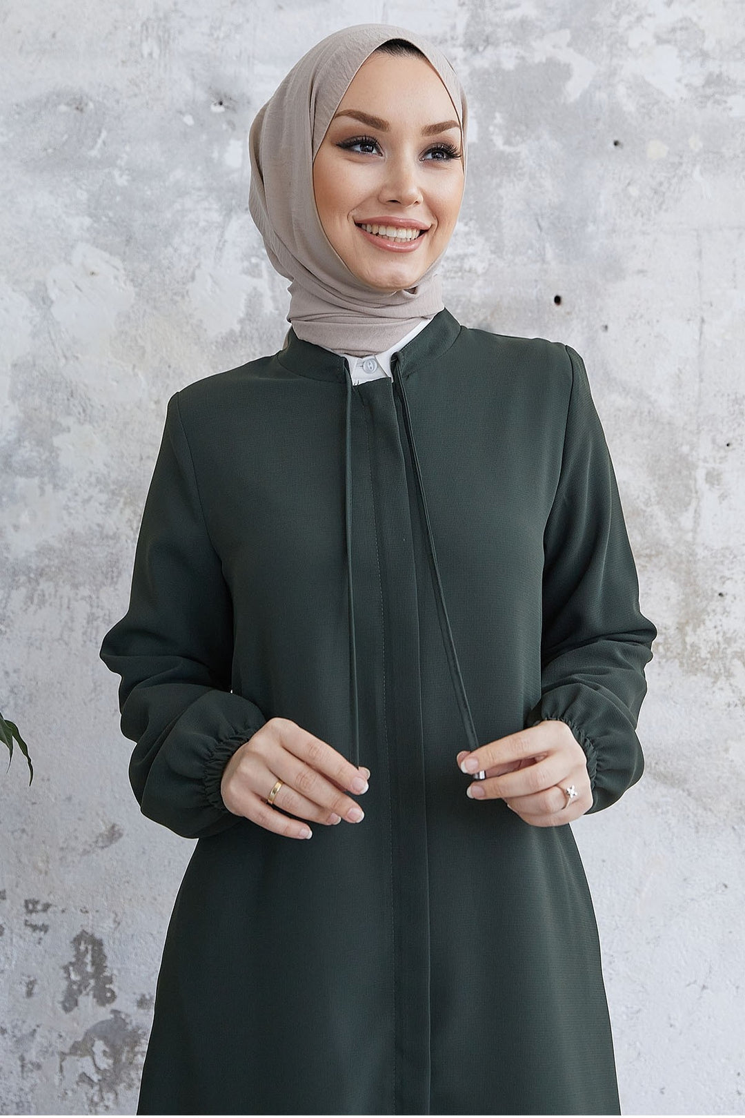 MDS Women Laced Hidden Button Abaya - Khaki - Wilson