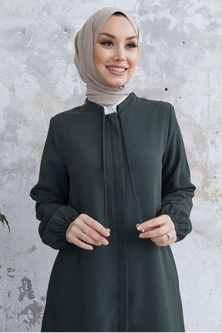 MDS Women Laced Hidden Button Abaya - Khaki - Wilson