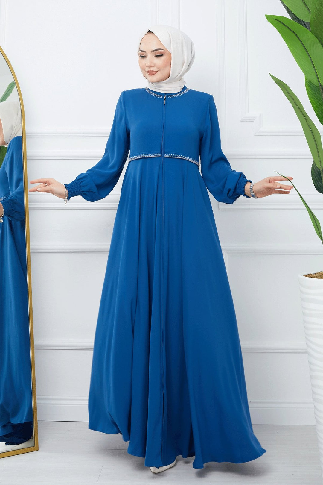 MDS Women Embroidered Mevlana Fabric Abaya - Indigo - Settimo Torinese