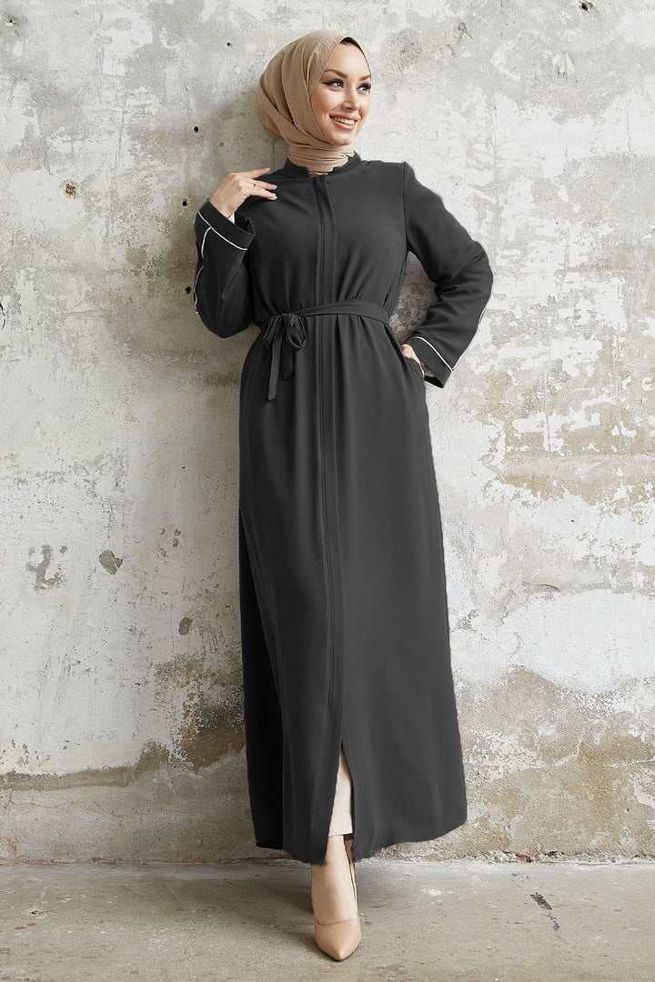 MDS Women Salvia Loose Sleeve Biye Patterned Abaya - Anthracite - Nettetal