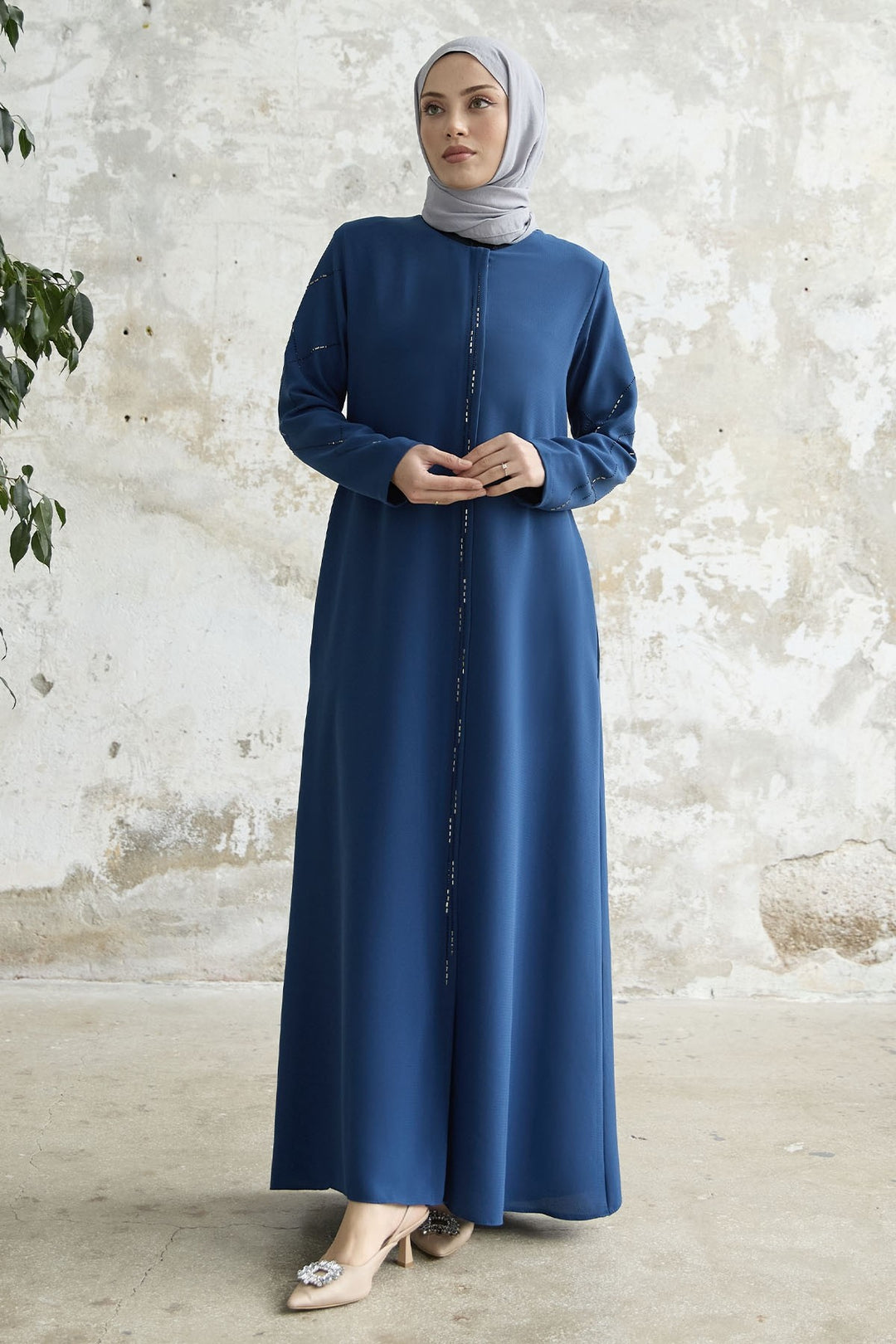 MDS Women Embroidered Abaya with Sequins - Indigo - Nova Kakhovka