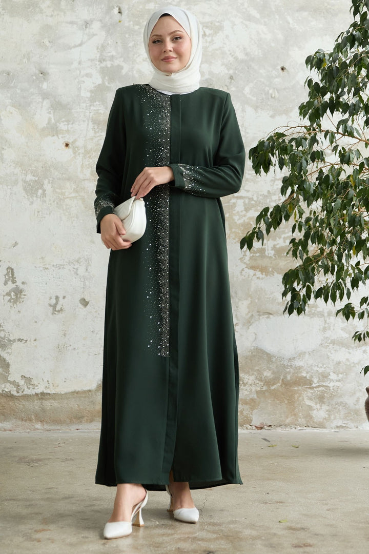 MDS Women Beige Abaya with Stone Embellishments on the Right Side - Pontiac