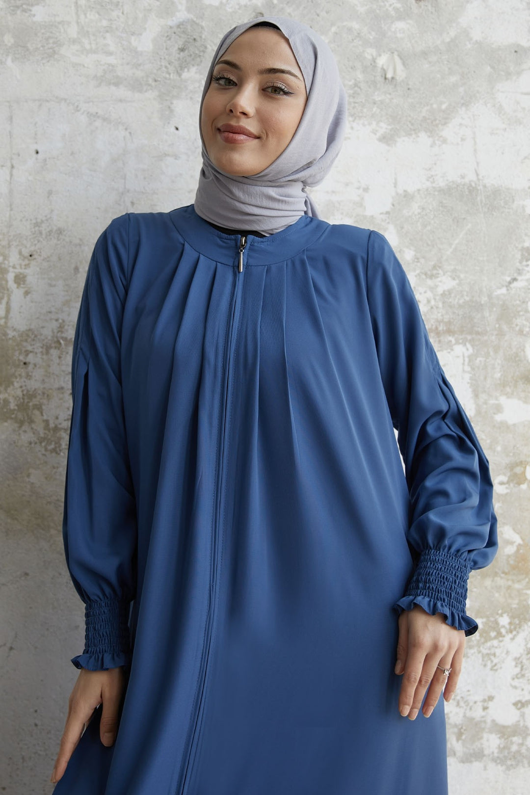 MDS Women Pleated Detail Ruched Abaya - Indigo - Walthamstow