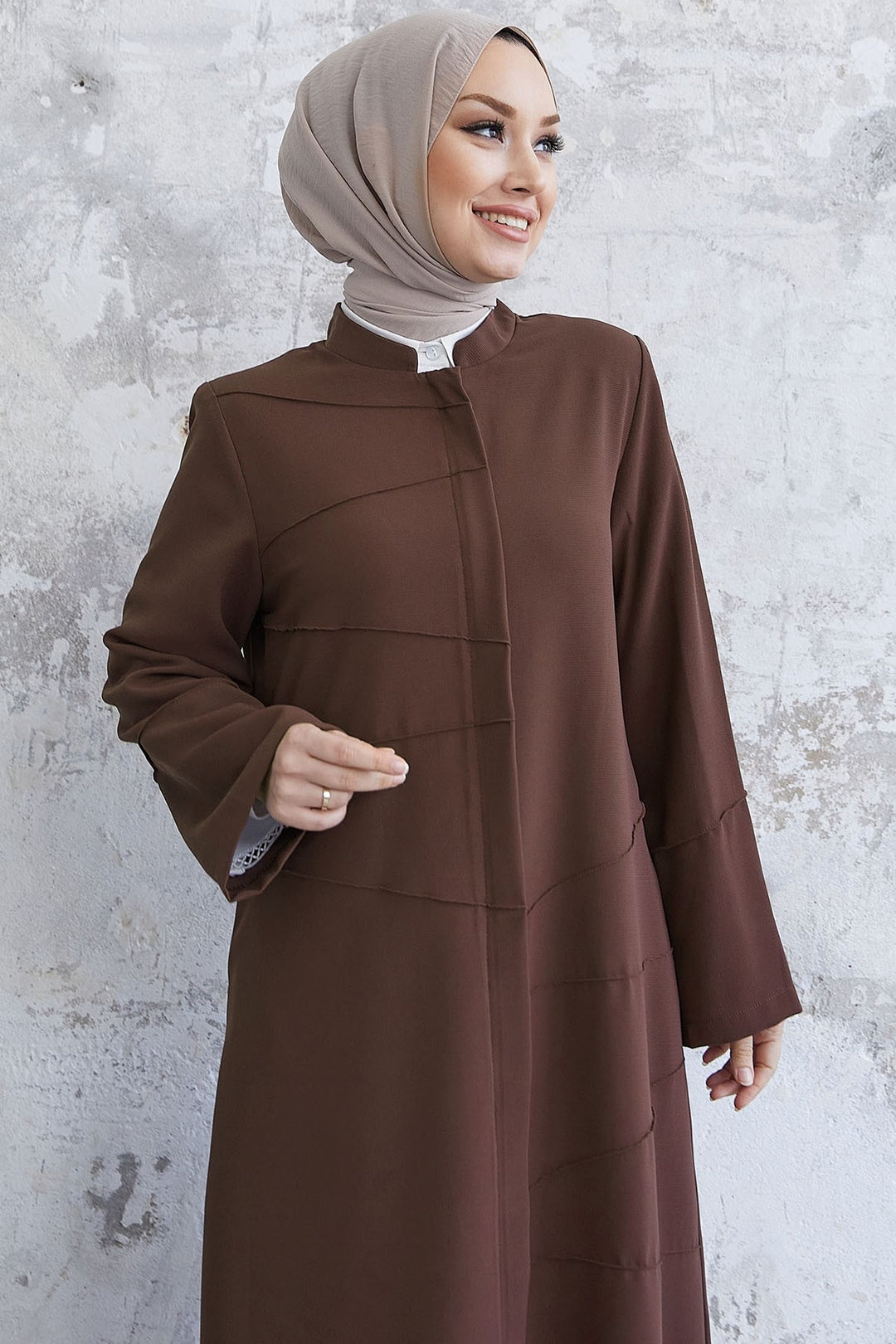 MDS Women Ivory Biye Pattern Abaya - Brown - Lebanon