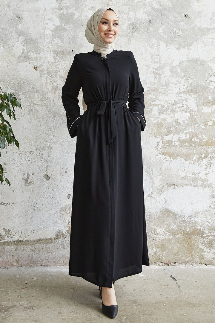 MDS Women Salvia Loose Sleeve Biye Patterned Abaya - Black - Chaïdári