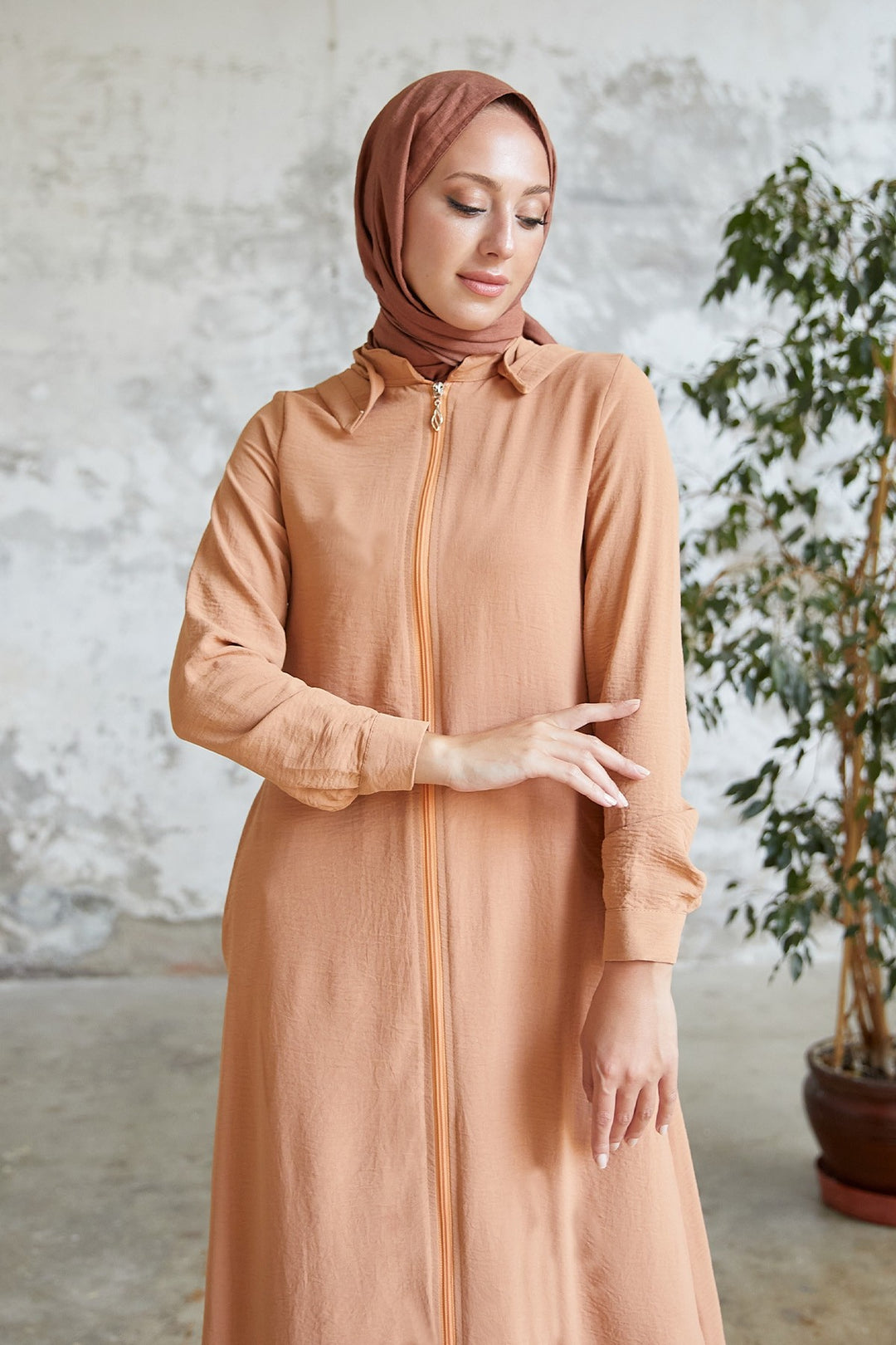 MDS Women Lure Hooded Abaya - Camel - Albany