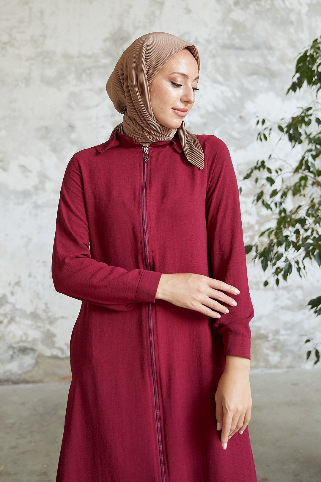 MDS Women Lure Hooded Abaya - Burgundy - Norwalk