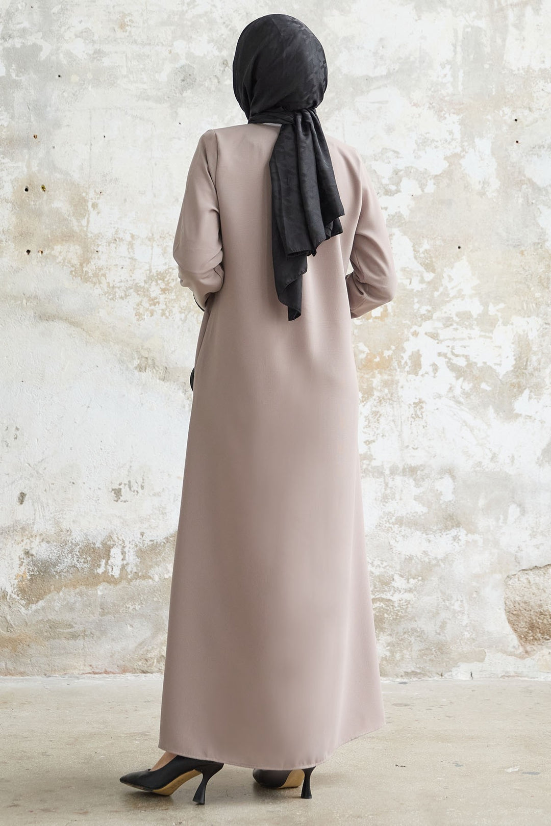 MDS Women Spiral Stone Detailed Honeycomb Beige Abaya - Puerto Real