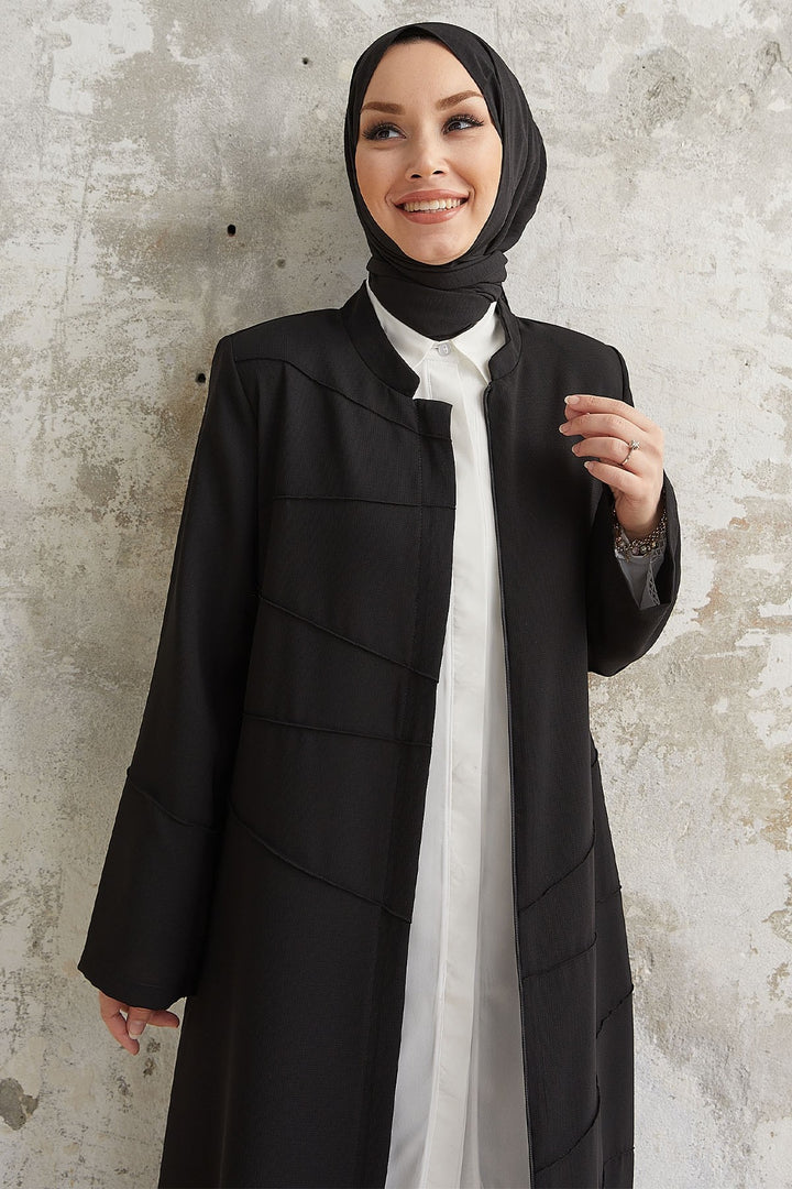 MDS Women Ivory Biye Pattern Abaya - Black - Rastatt