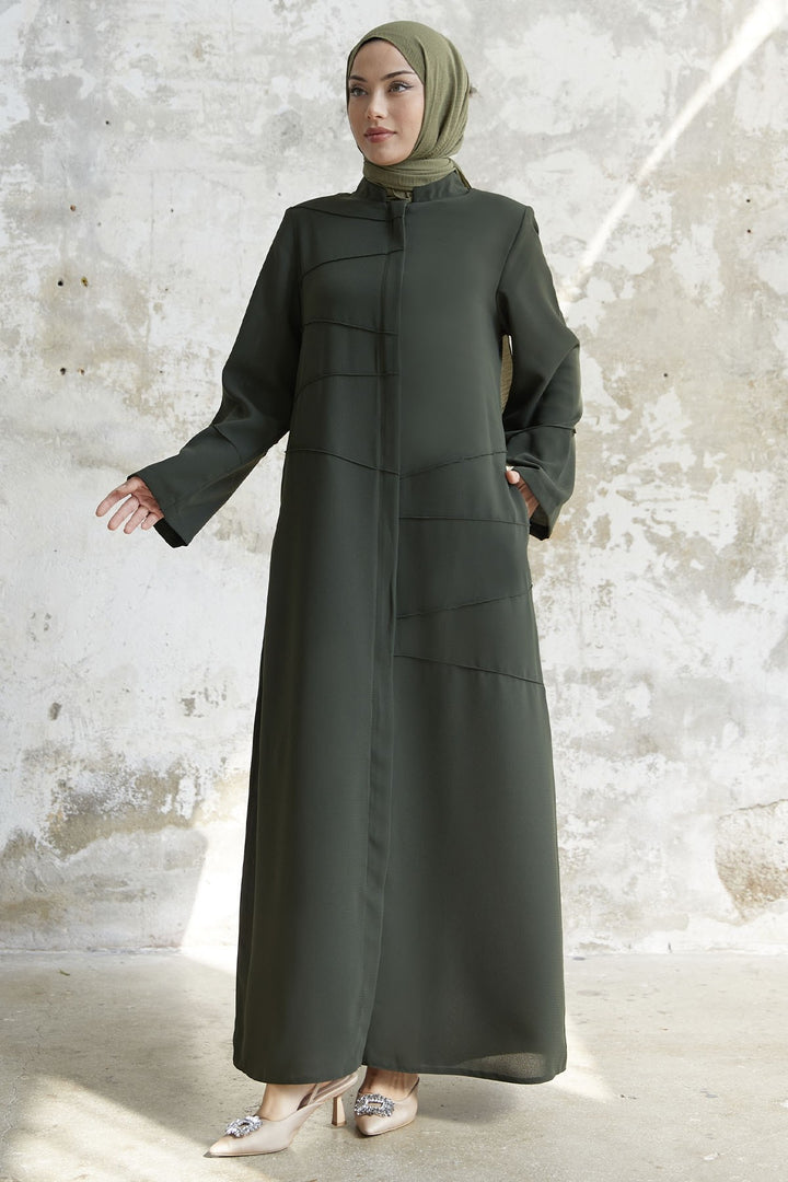 MDS Women Ivory Biye Pattern Abaya - Khaki - Gorinchem