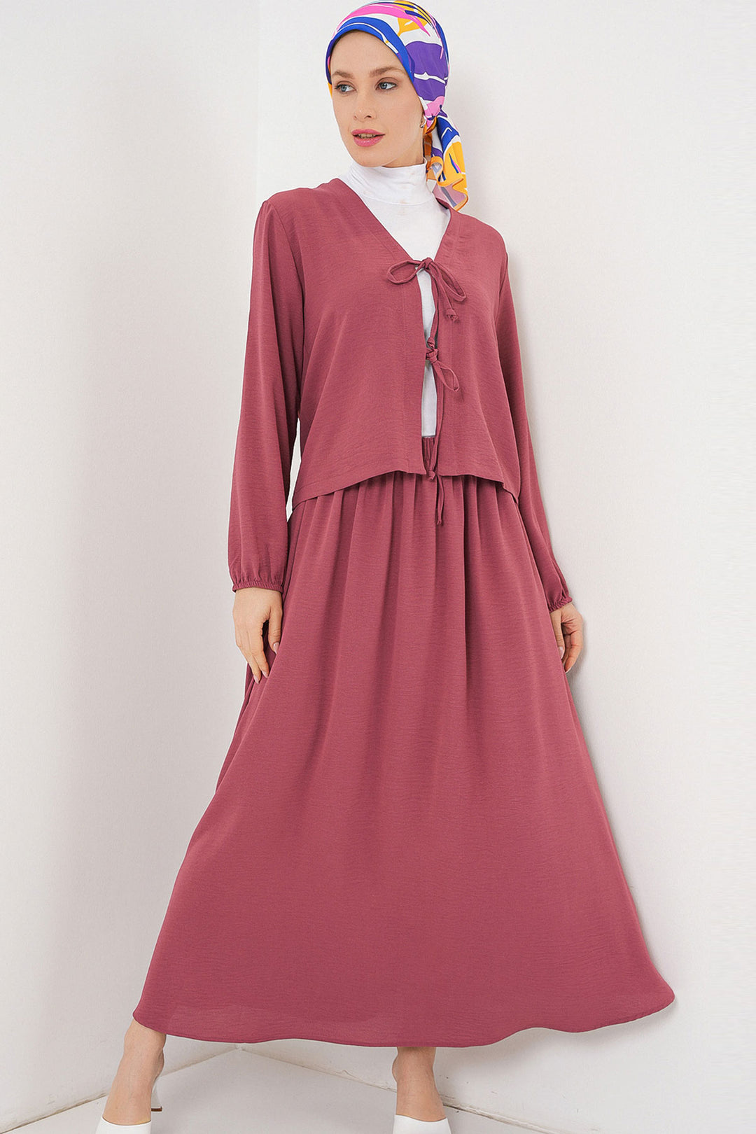 BGD Women Woman Ayrobin Kimono Skirt Two Piece Set 8047 - Rose Pink - Wildomar