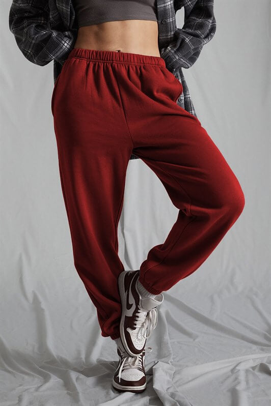 MDX Women's Burgundy High-Waisted Elastic Oversized Sweatpants MG1235 - League City