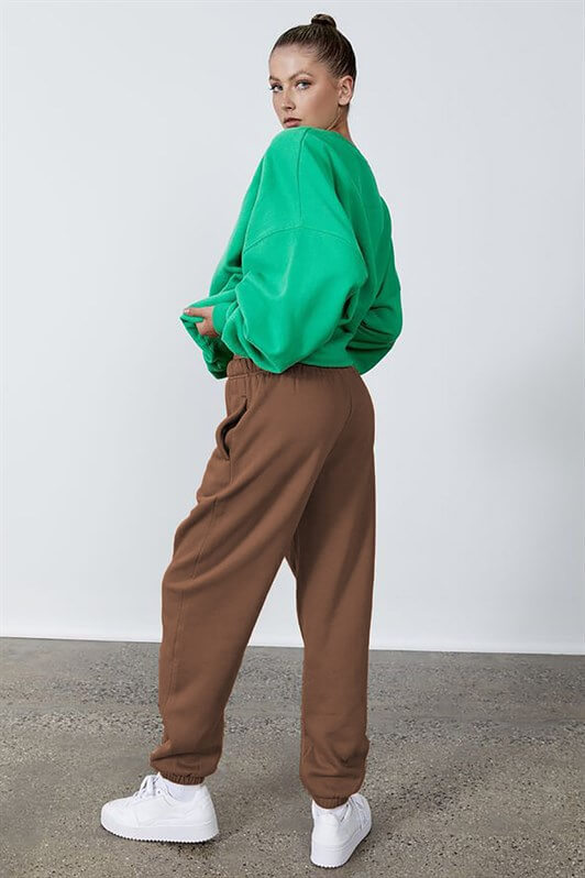 MDX Women's Camel High Waist Elastic Oversized Sweatpants MG1235 - Parker