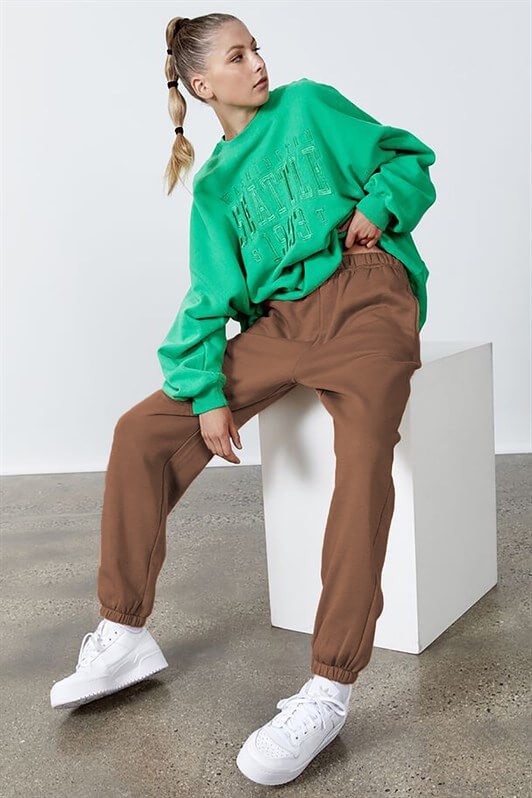 MDX Women's Camel High Waist Elastic Oversized Sweatpants MG1235 - Parker