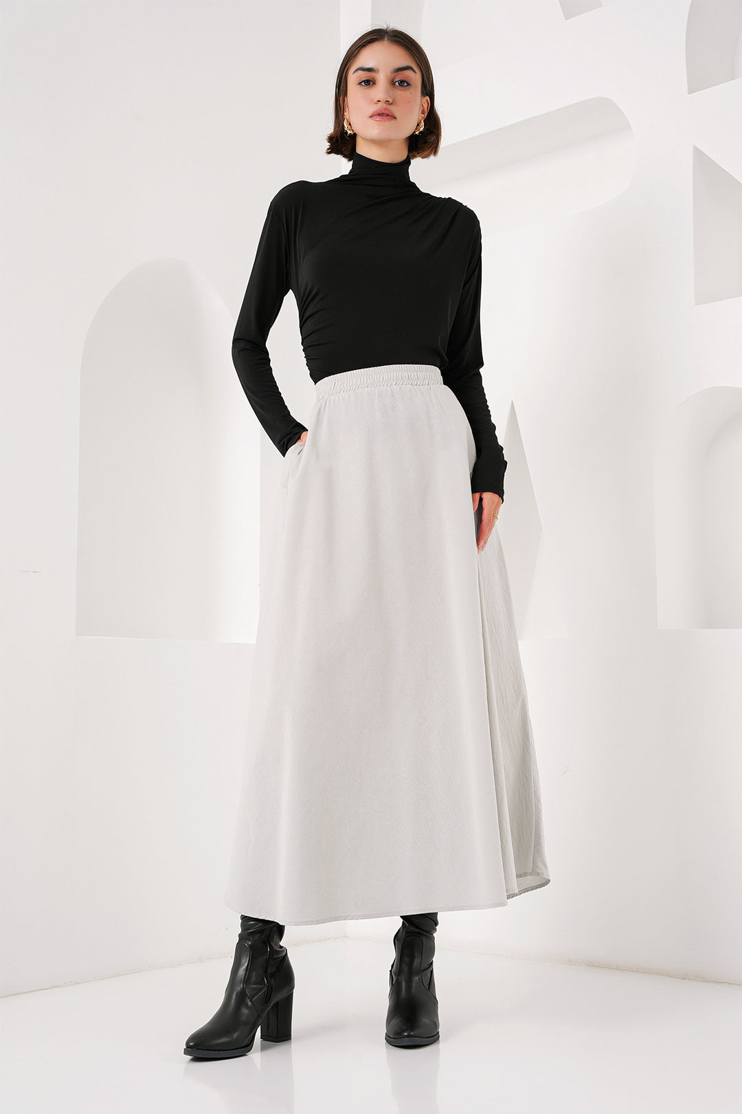 BGD Women Woman Pocket Detailed Long Skirt 8024 - Gray - Avondale