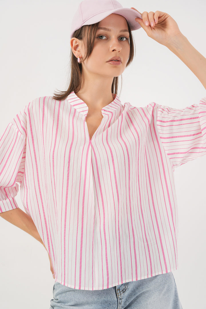 BGD Women Woman Striped Oversized Blouse 967 - Powder - Fontenay-sous-Bois