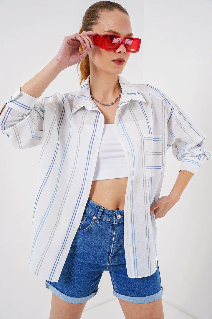 BGD Women Women's Striped Oversized Shirt 20278 - White - Cesano Maderno