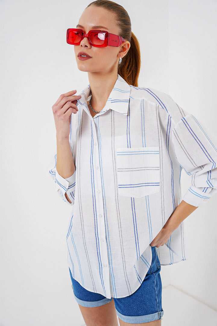 BGD Women Women's Striped Oversized Shirt 20278 - White - Cesano Maderno