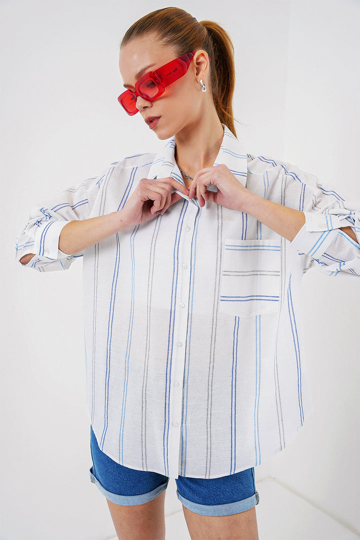 BGD Women Women's Striped Oversized Shirt 20278 - White - Cesano Maderno
