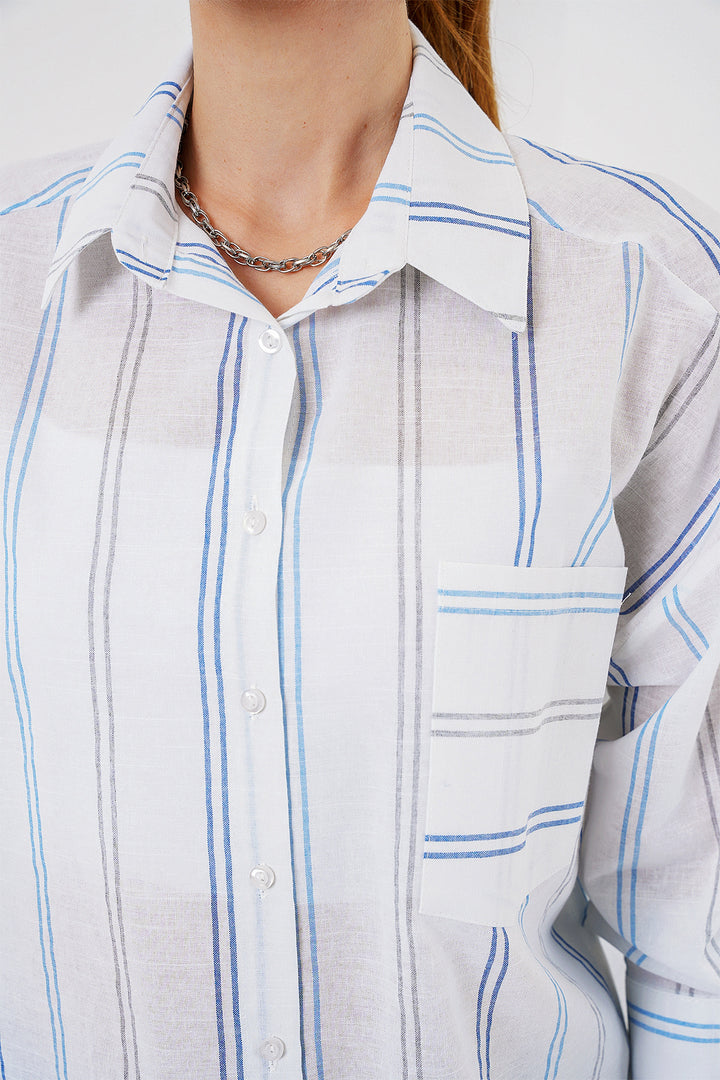 BGD Women Women's Striped Oversized Shirt 20278 - White - Cesano Maderno