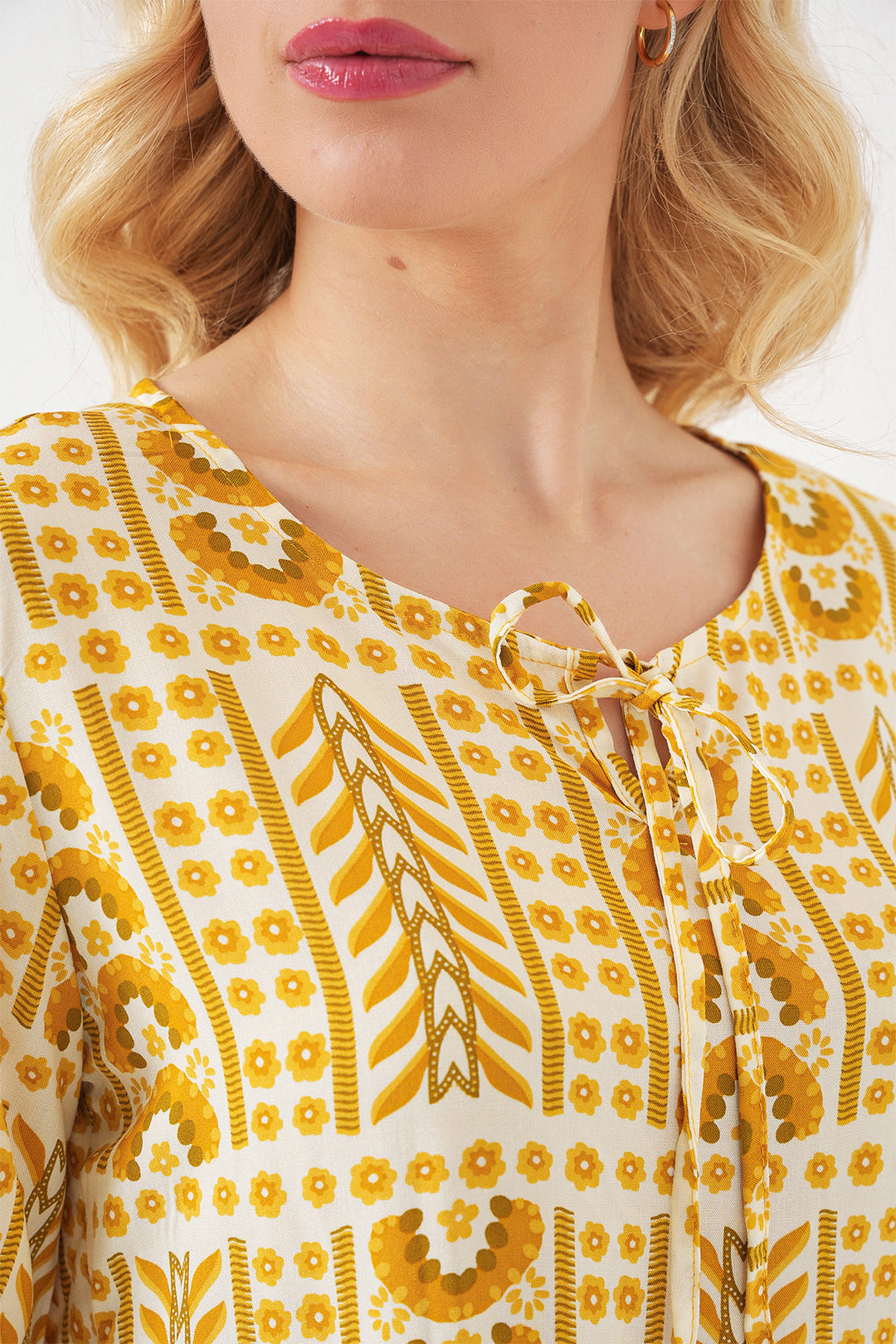 BGD Women Woman Patterned Short Sleeve Blouse 969 - Yellow - Puerto Real