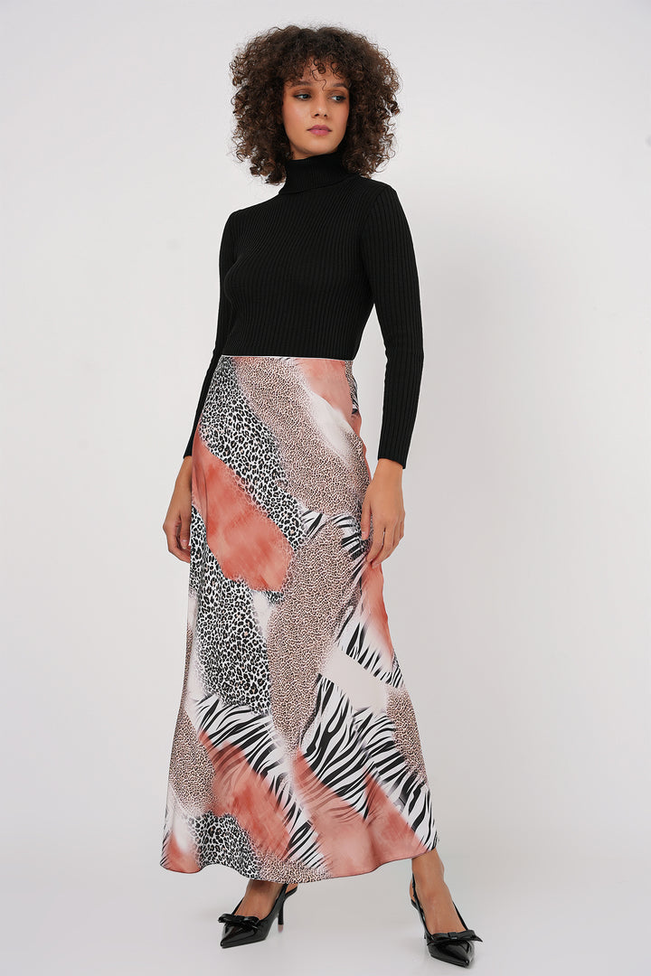 BGD Women Woman Patterned Satin Skirt 15877 - Orange - Fuquay-Varina
