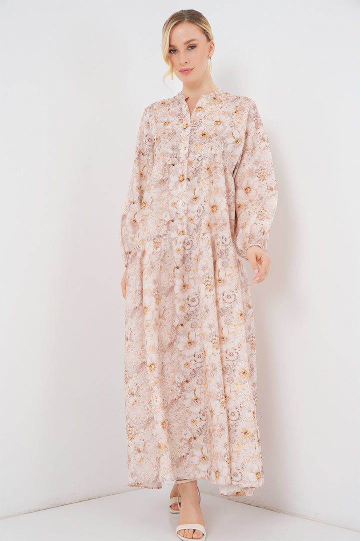 BGD Women Woman Patterned Hijab Dress 2583 - Beige - Mandurah