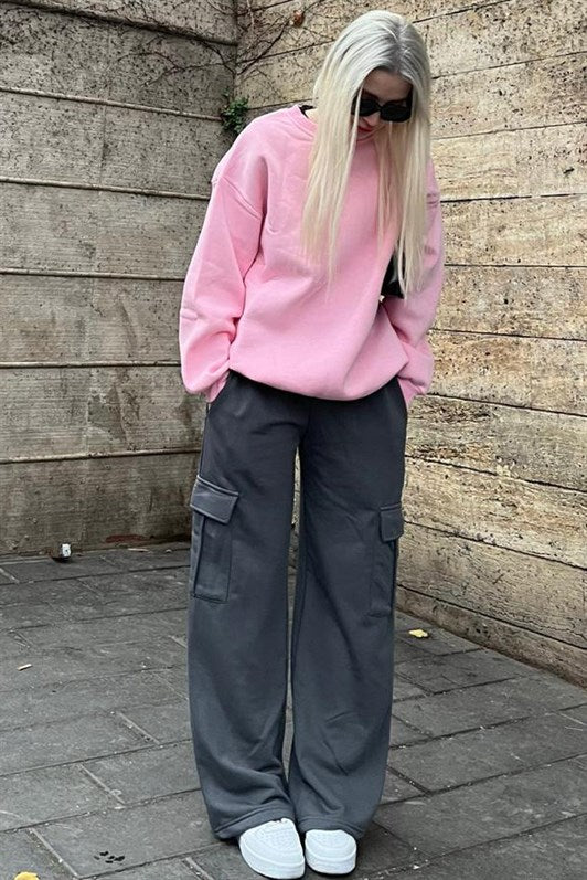 MDX Women's Smoke Wide Leg Cargo Pocket Sweatpants MG1615 - Calais