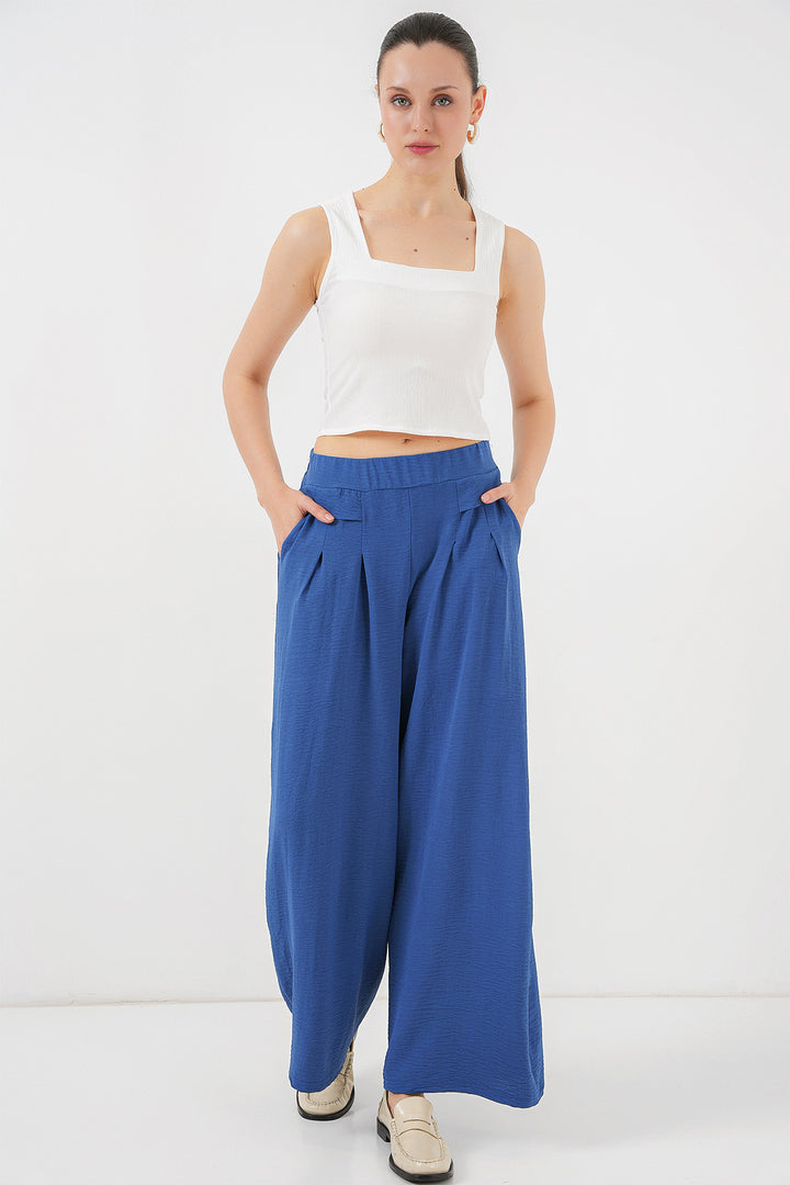 BGD Women Women's Wide Leg Pleated Pants 6718 - Indigo - Columbia