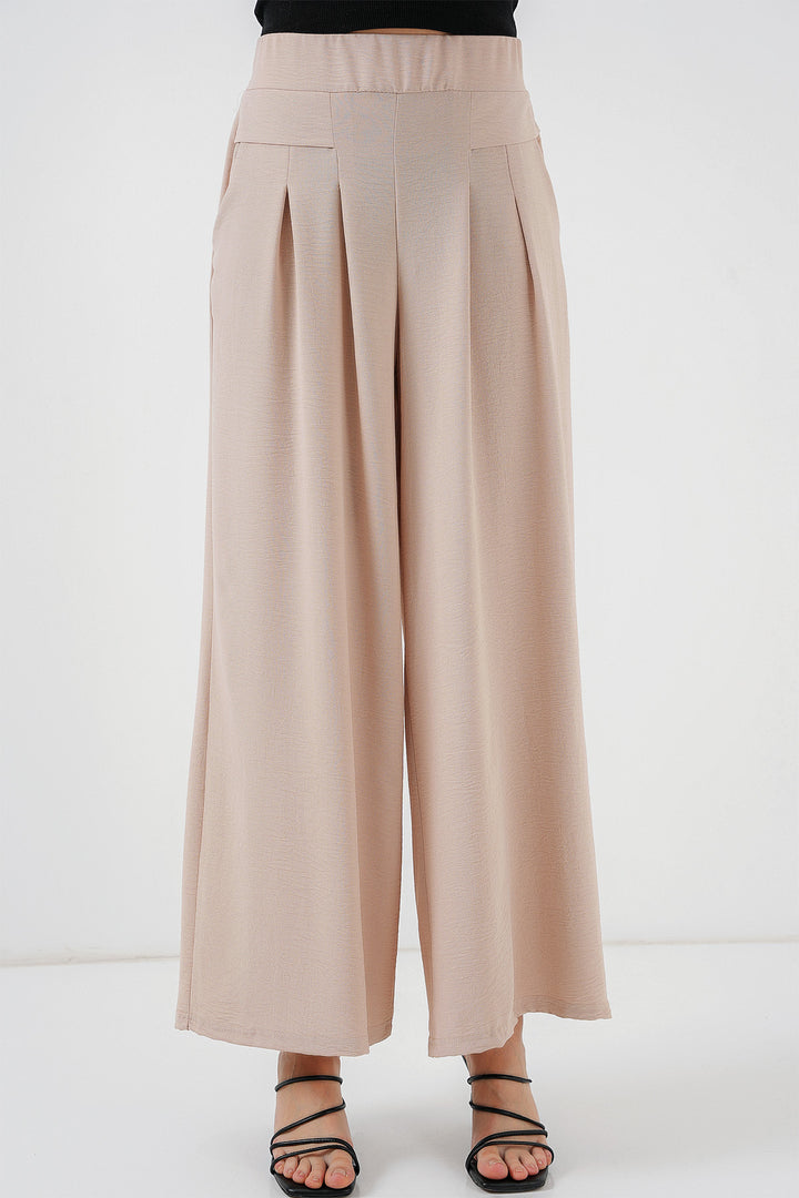 BGD Women Women's Wide Leg Pleated Pants 6718 - Cream - Nichelino